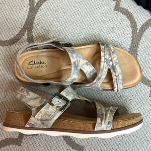 Clarks Collection Brynn Ave Faux Leather Open Strappy ultimate comfort Sandals